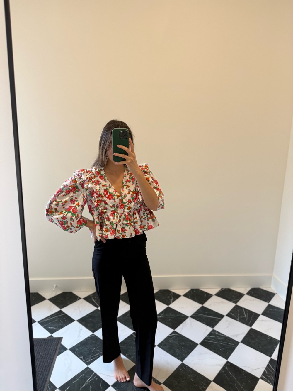 Rhode Elodie Floral Ruffle Peplum Top XS